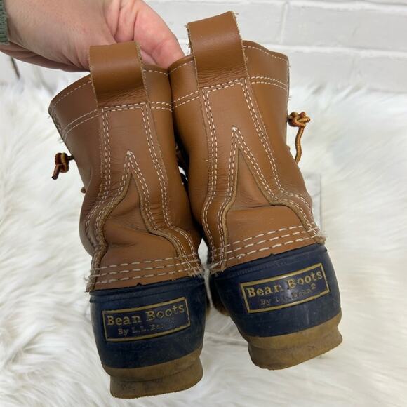 L.L.Bean Women’s 8” Unlined Bean Boots in Tan/Bright Navy/Gum Size 7N - Picture 6 of 12